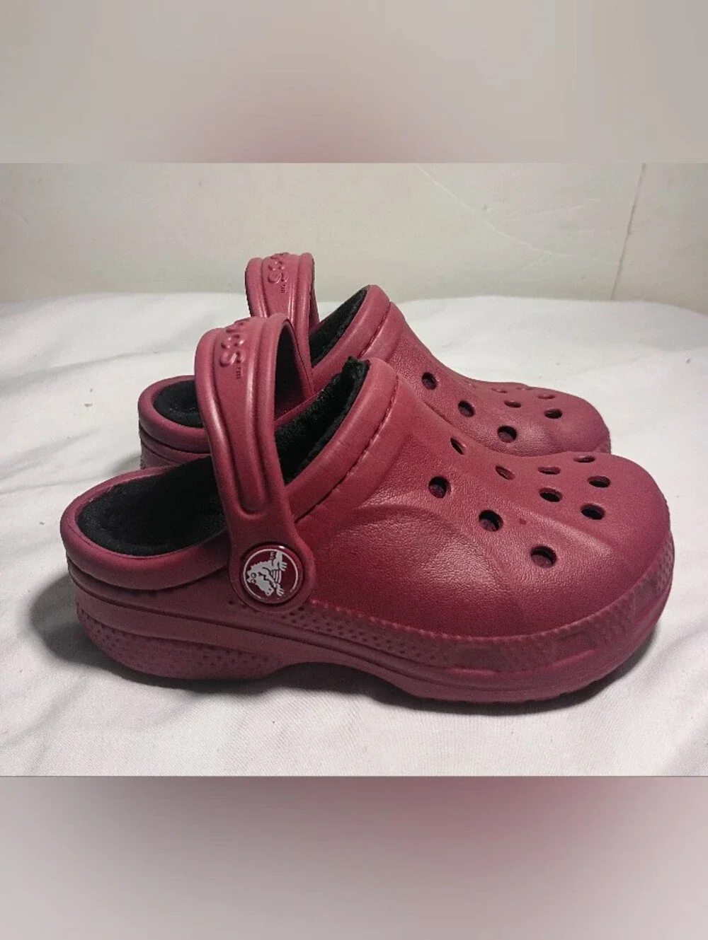 Crocs Kids Classic Lined Clogs Maroon Red Size C8/C9 Toddler Black Fleece Cozy